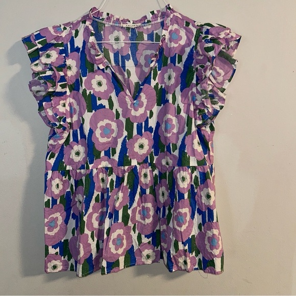 JODIFL Pink and Blue Ruffled Sleeveless Blouse - Picture 1 of 5